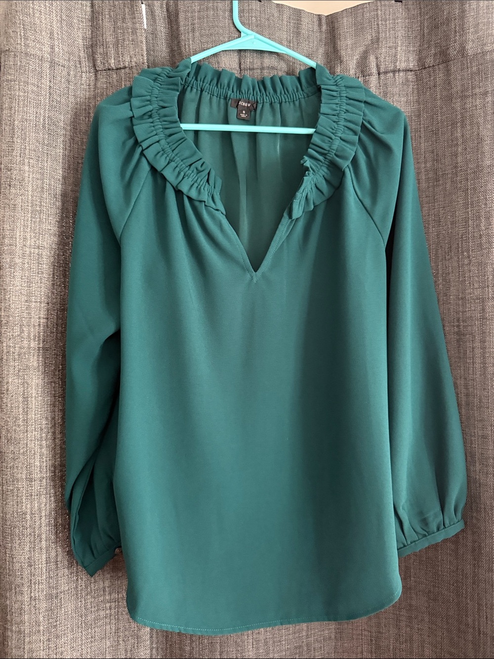 Jcrew Teal Ruffle V-Neck Blouse